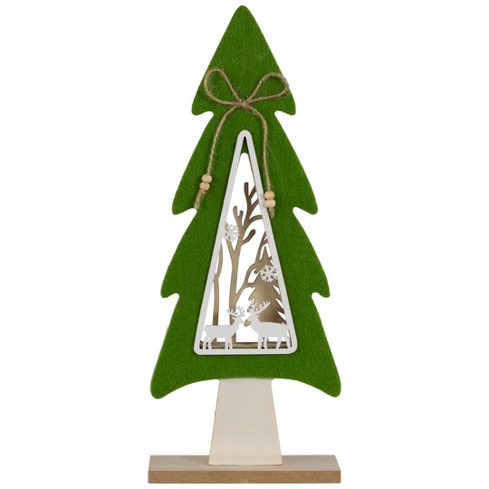 Northlight; Northlight Woodland Tree with Reindeer Scene Wooden Christmas Decoration - 12"; Category:Tabletop; Image:1